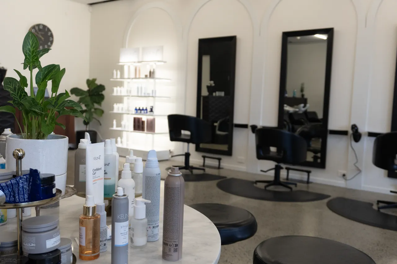 Shelves of styling products